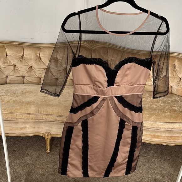 Vintage ASOS Champagne color satin and lace cocktail dress Y2K - Picture 2 of 9